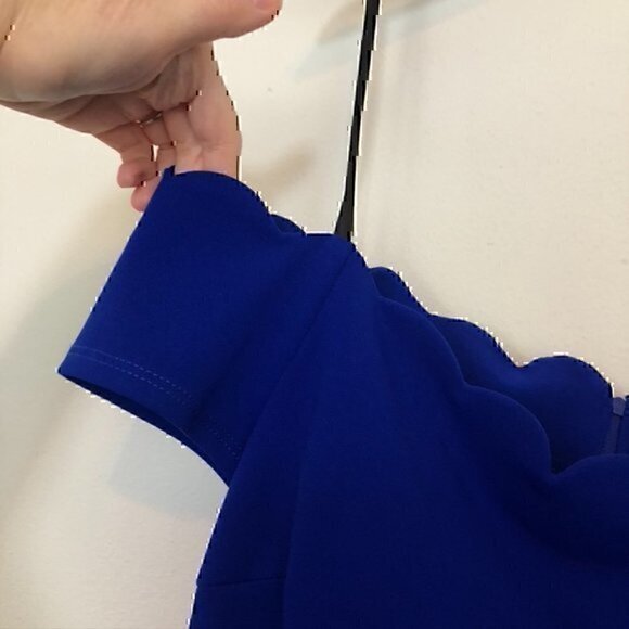 NEW NWT B. DARLIN Off the Shoulder Scalloped Dress Blue Fit Flare Mini JRS 9 10 - Picture 6 of 12